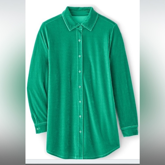 Soft Surroundings Green Velvet Long Shirt - Picture 2 of 12